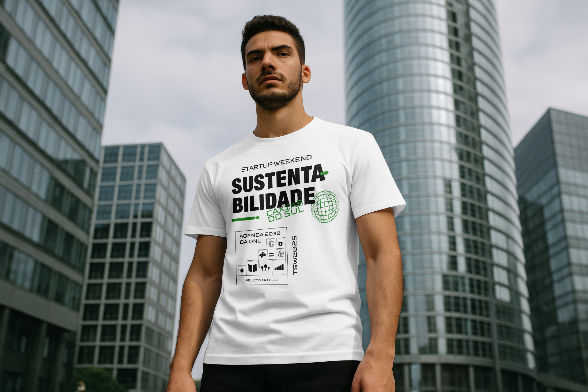 Camiseta oficial da edição Sustentabilidade do Startup Weekend Caxias do Sul.